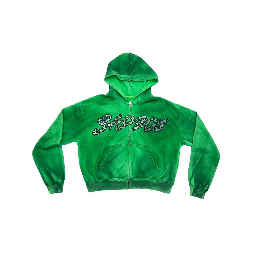 Dirty Green Cheetah Zip-Up